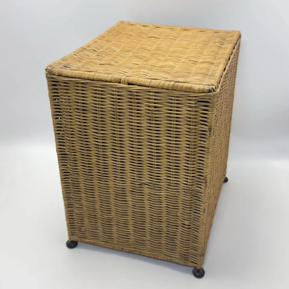 Vintage Two-Tier Handwoven Wicker and Rattan Storage Drawer Unit